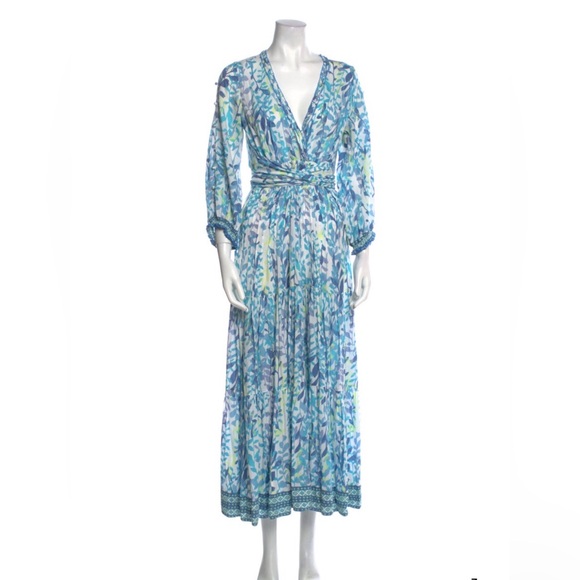 Poupette St. Barth Blue and White Wrap Gown - Picture 1 of 6